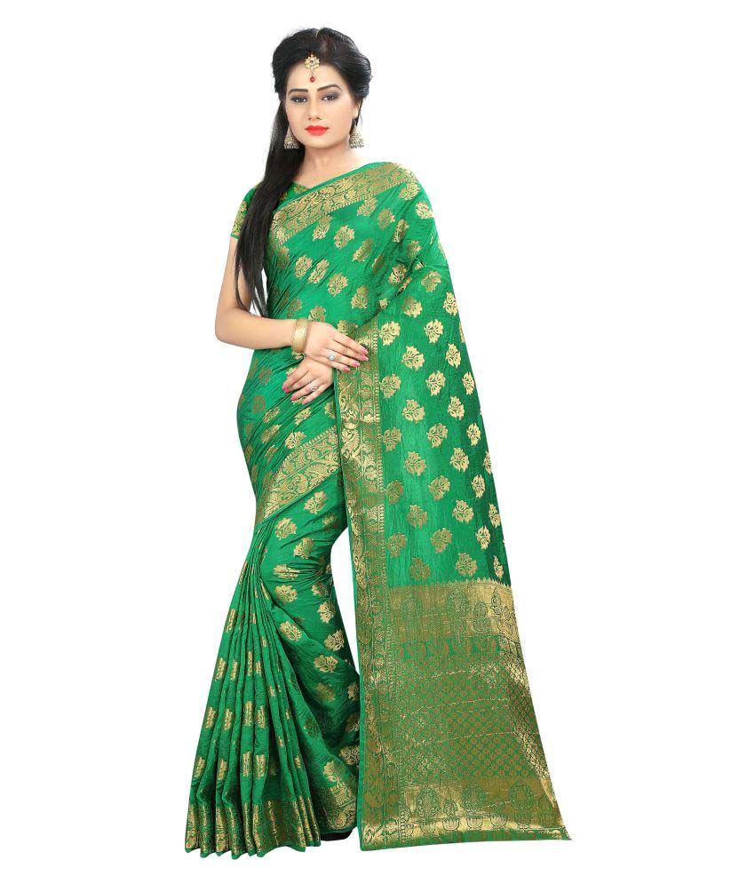     			Gazal Fashions - Green Banarasi Silk Saree With Blouse Piece (Pack of 1)