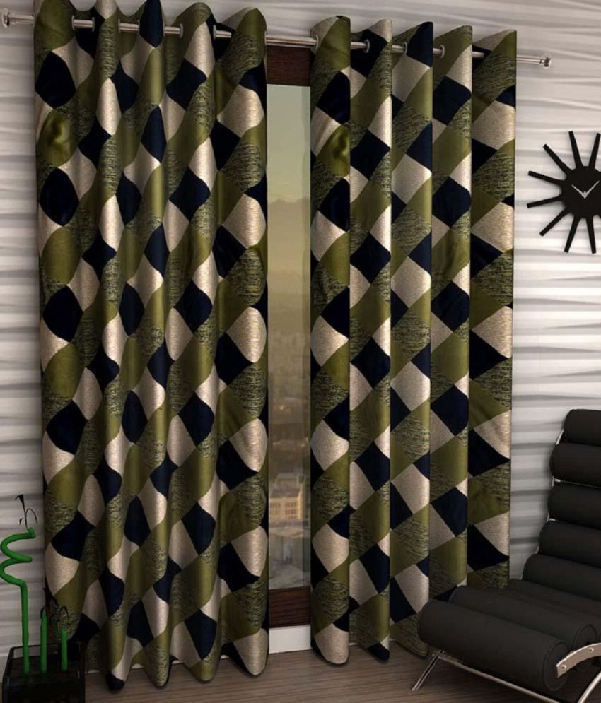     			Panipat Textile Hub Checks Semi-Transparent Eyelet Door Curtain 7 ft Pack of 2 -Multi Color