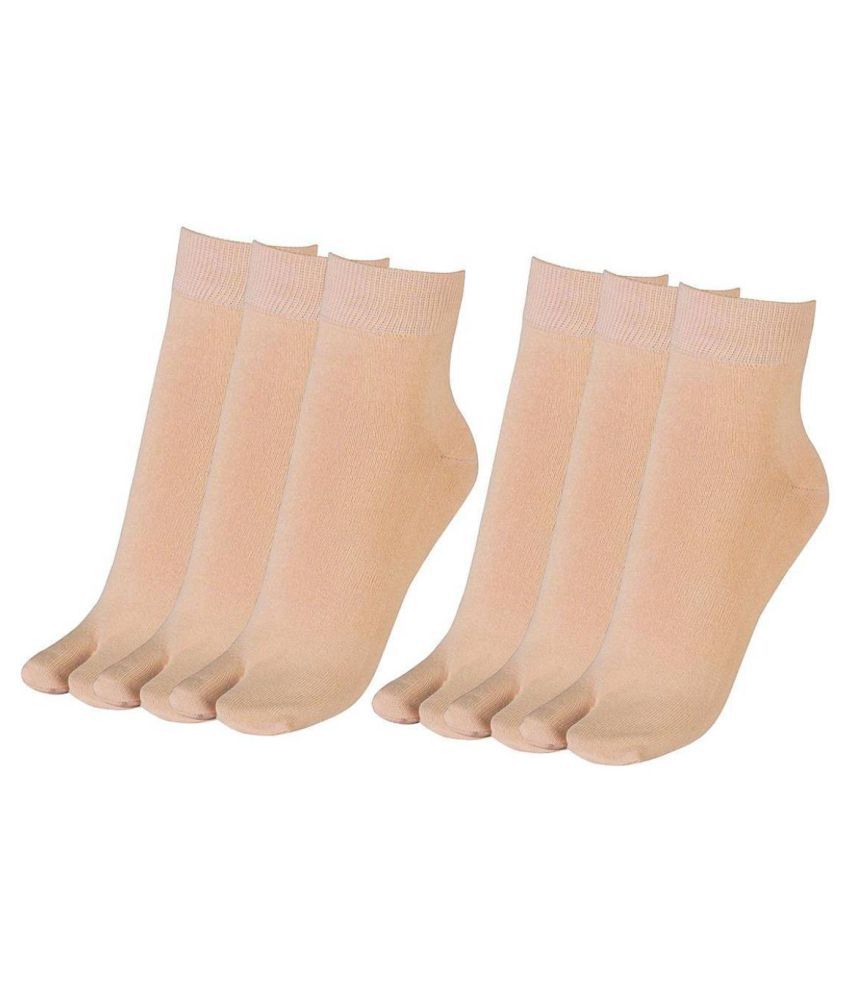     			Tahiro Beige Cotton Thumb Ankle Length Socks - Pack Of 6