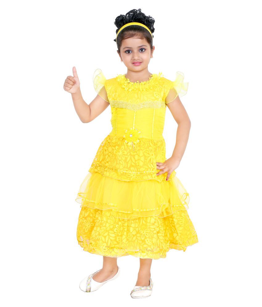 yellow net long frock