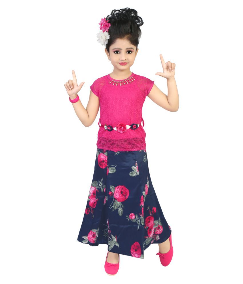navy blue skirt with pink top