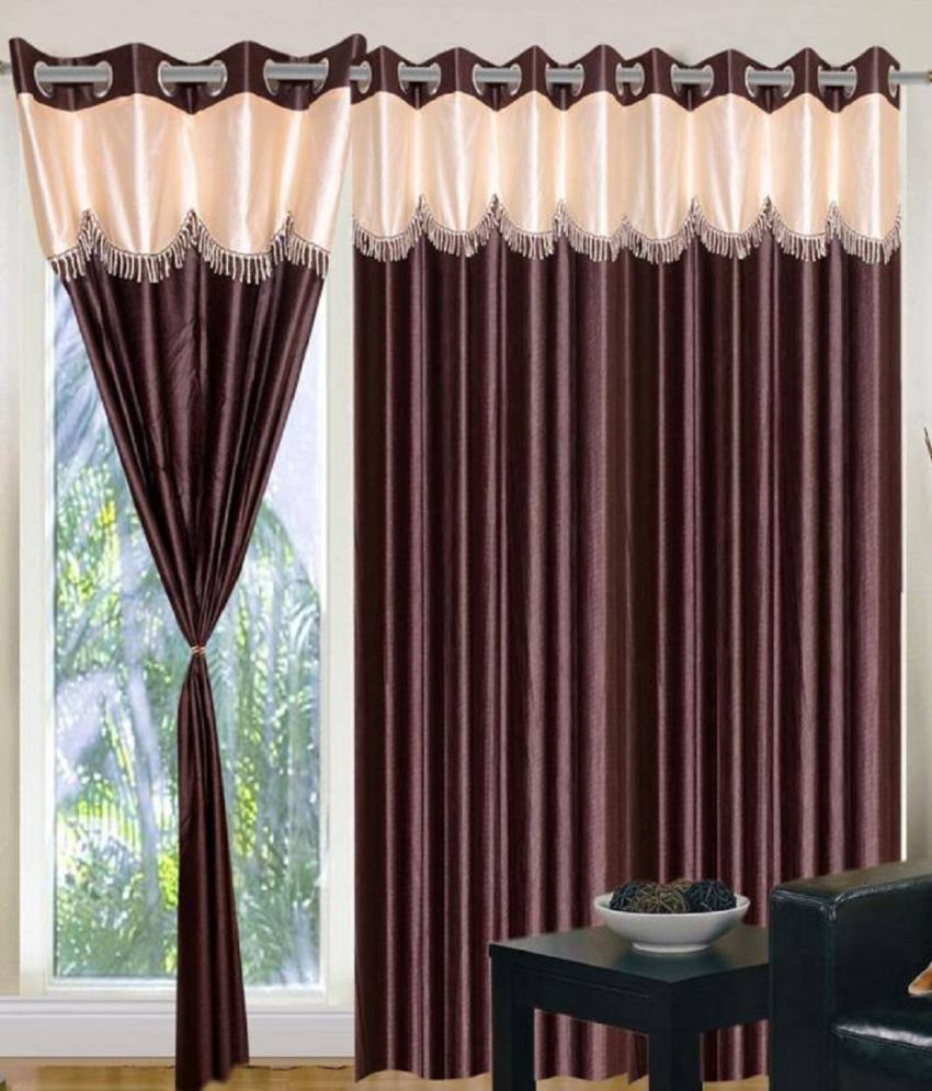     			Panipat Textile Hub Solid Semi-Transparent Eyelet Door Curtain 7 ft Pack of 3 -Brown