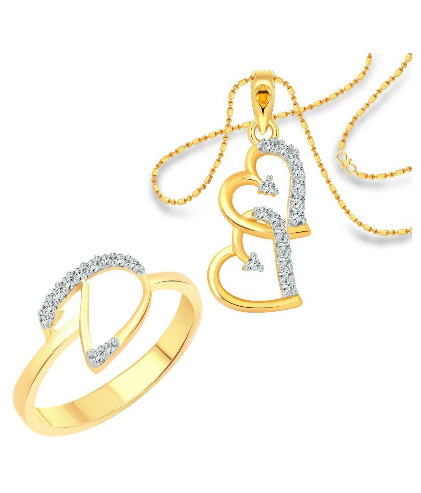     			Vighnaharta "D" Letter Ring with Heart Pendant (1180FRG-1216PG) CZ Gold and Rhodium Plated Alloy Combo set for Women and Girls- VFJ1152RPG12