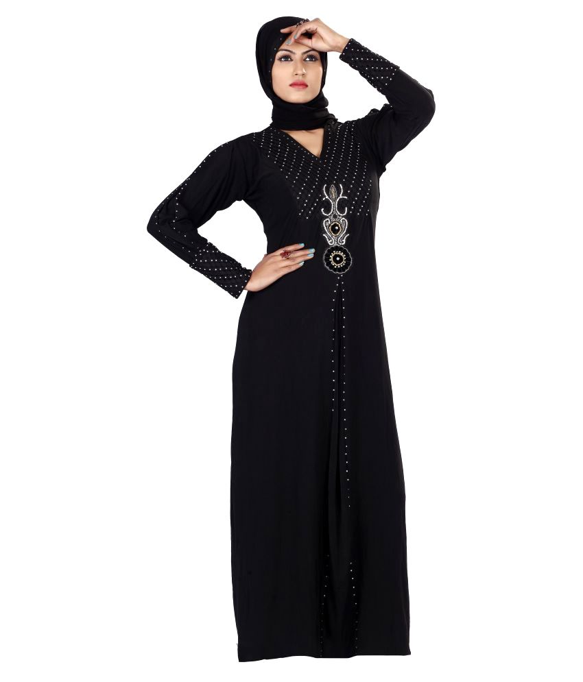 Urban India Black Polyester Stitched Burqas with Hijab 