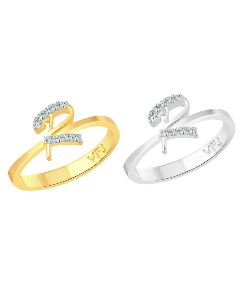     			Vighnaharta Royal ''R'' Letter Selfie (CZ) Gold and Rhodium Plated Alloy Combo Ring Set for Women and Girls - [VFJ1190FRSLF10]