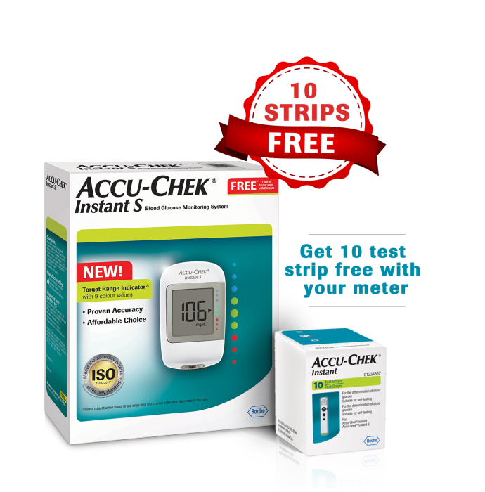     			Glucometer AccuChek Instant S with 10 Test Strips