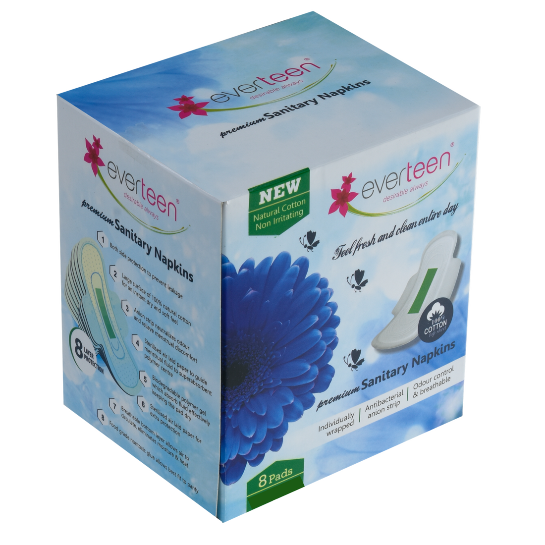 Everteen premium 100% Cotton-Top Sanitary Napkins For Women (320mm) 1 pack of 8pcs XL 8 Sanitary Pads