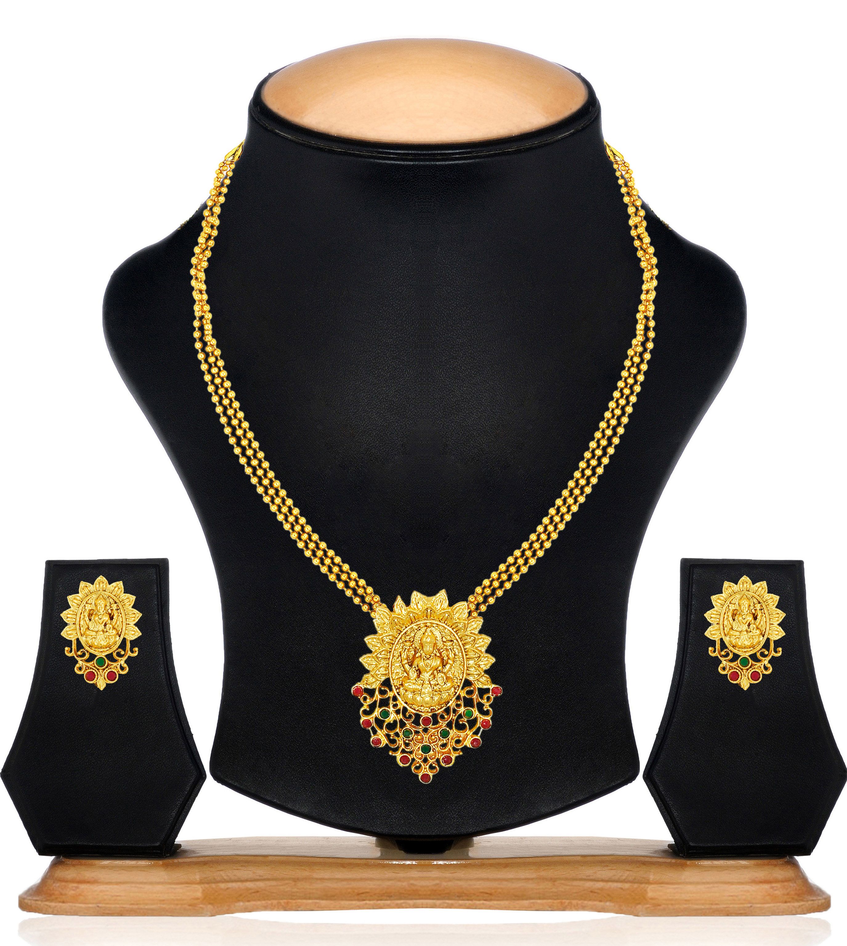 Zaveri Pearls Zinc Golden Traditional 22kt Gold Plated Necklaces Set