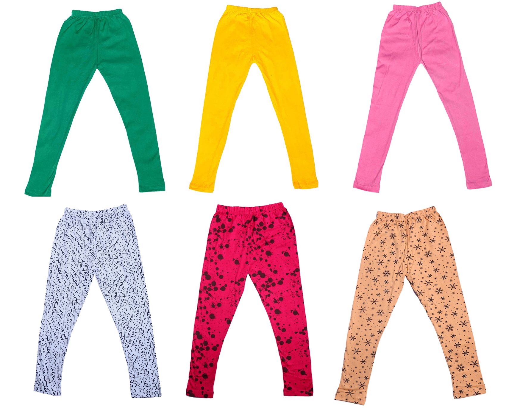 Pack of 6 IndiWeaves Girls Premium Cotton Ankle Length Solid Leggings
