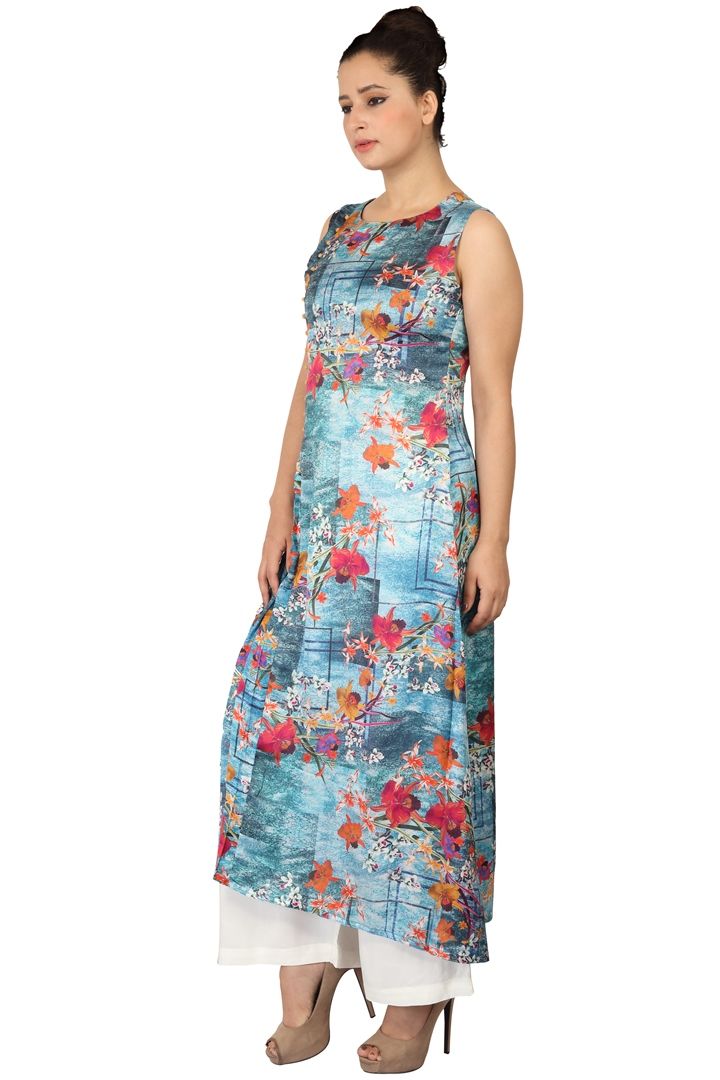Cotton Culture Blue Satin Aline Kurti Buy Cotton Culture Blue Satin