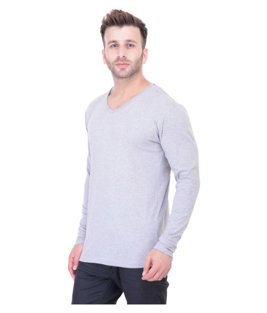 BI FASHION Grey V-Neck T-Shirt Pack of 1 - Buy BI FASHION Grey V-Neck T ...