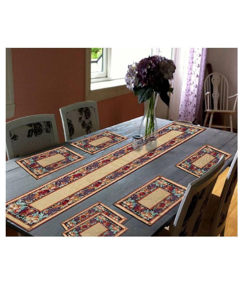     			Galaxy Home Decor 6 Seater Cotton Set of 7 Table Runner & Mats