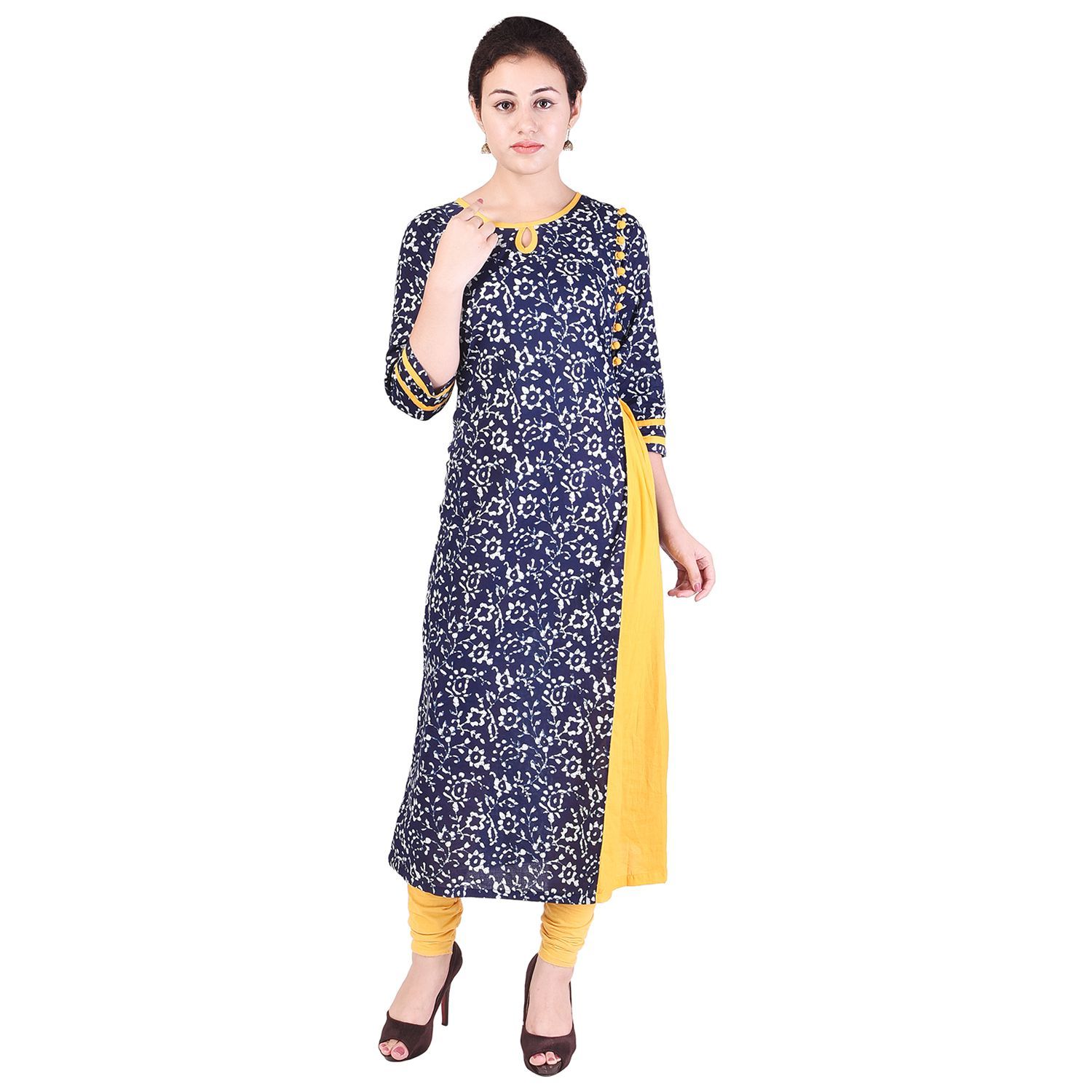 KUNBA Blue Cotton Straight Kurti - Buy KUNBA Blue Cotton Straight Kurti ...