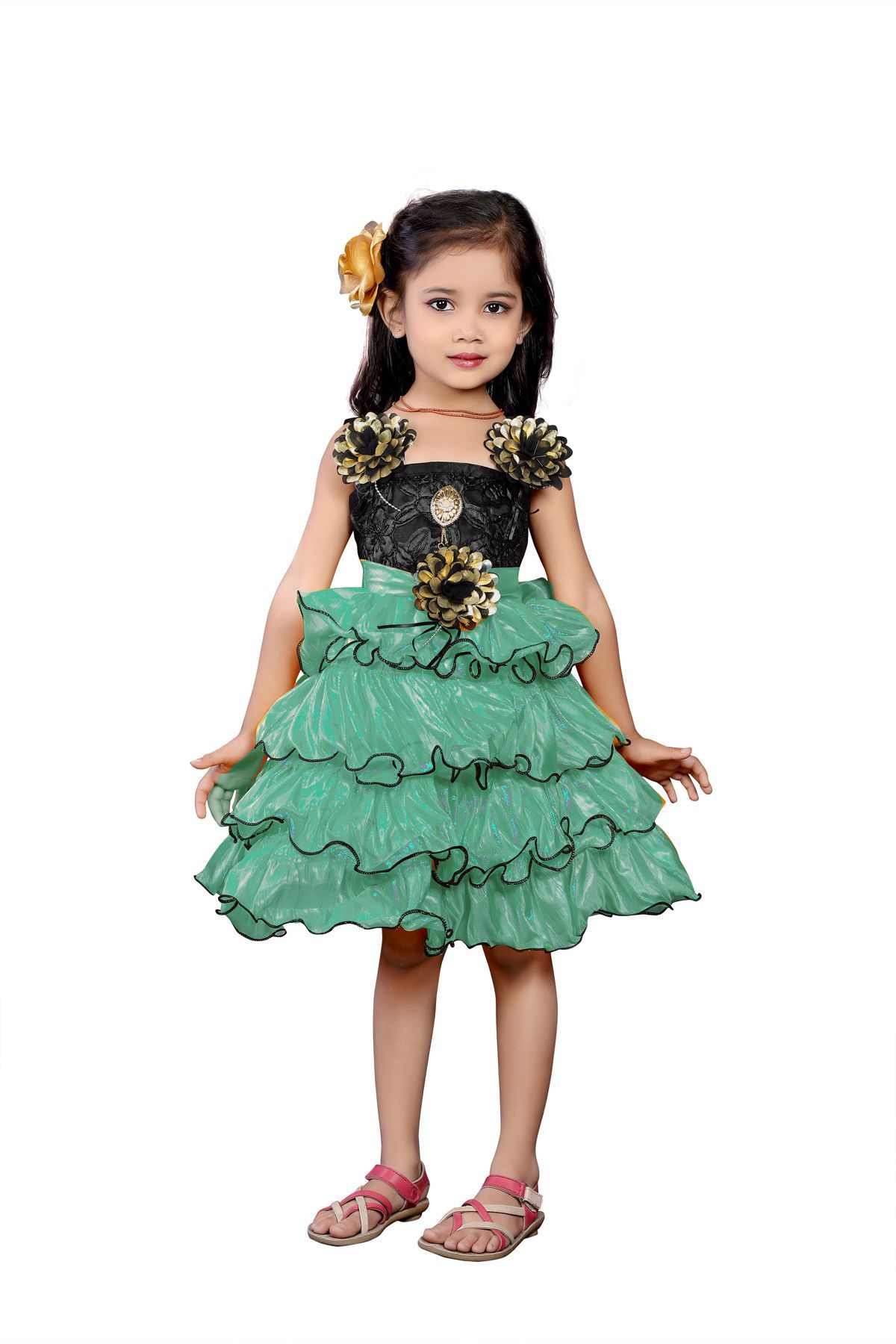 green colour baby frock
