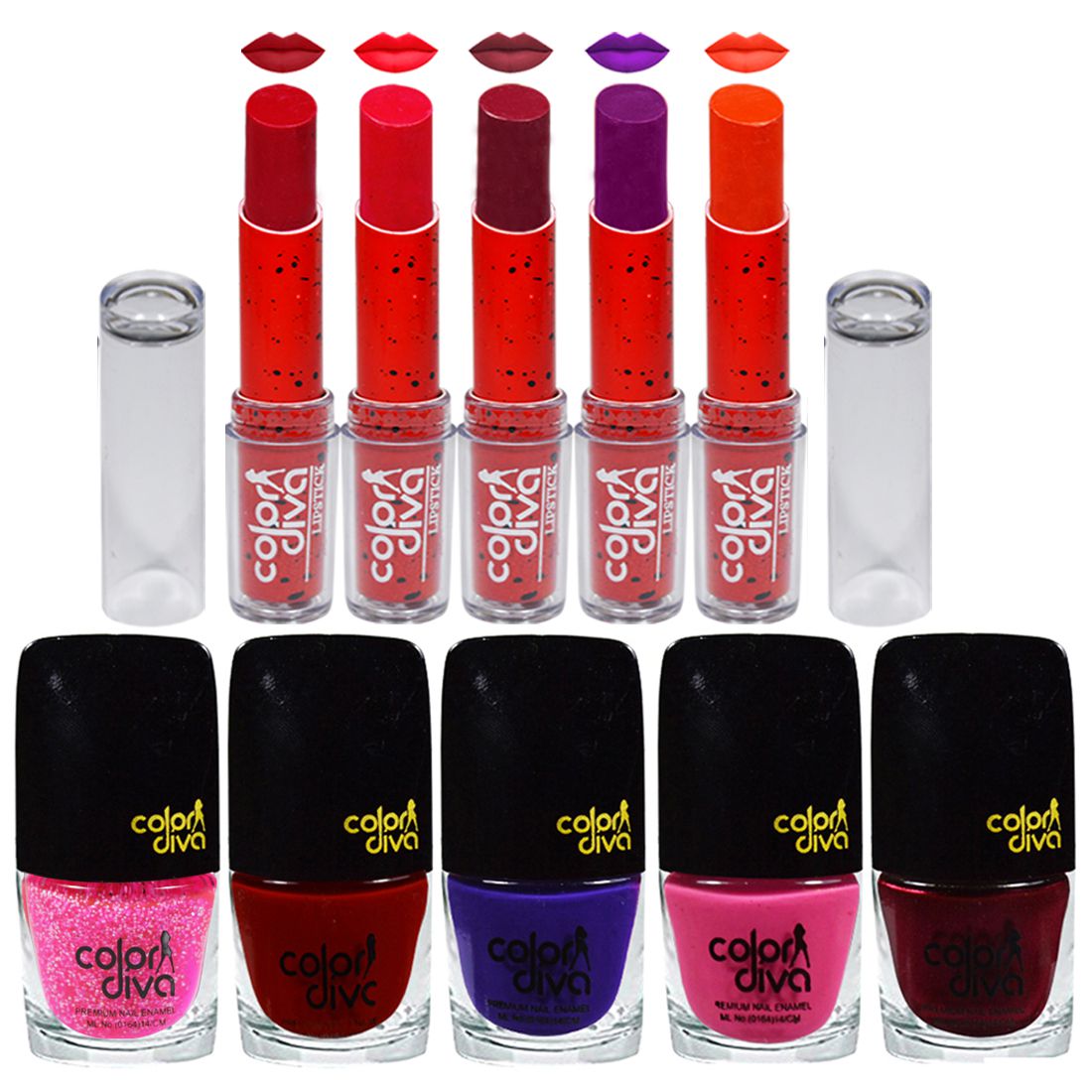    			Color Diva Nail Paint & Lipstick, GC553 Makeup Kit Pack of 10