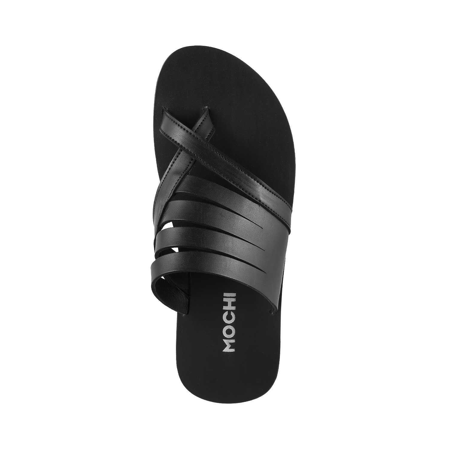 MOCHI MOCHI Men BLACK LEATHER BLACK Daily Slippers Price in India- Buy MOCHI MOCHI Men BLACK 