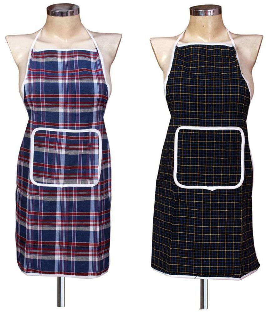     			E-Retailer Brown Checks Design Cotton Kitchen Apron With Front Pocket (Pack of 2)