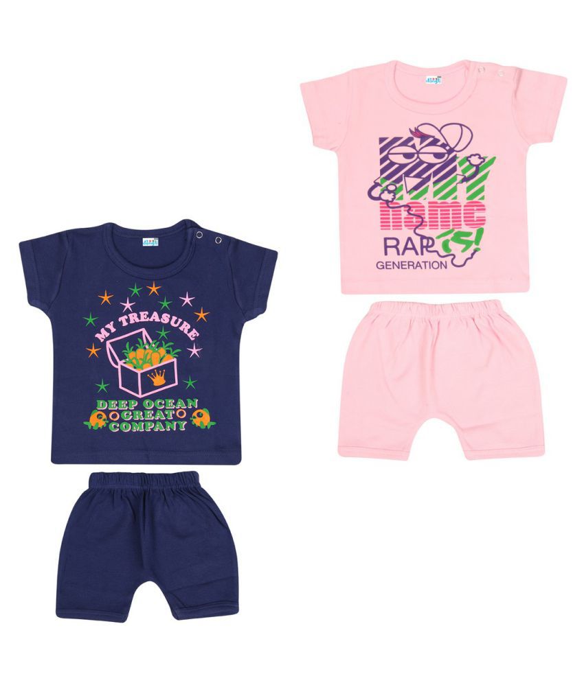 Dongli Soft cotton Unisex Top and Shorts Set (Pack of 2)
