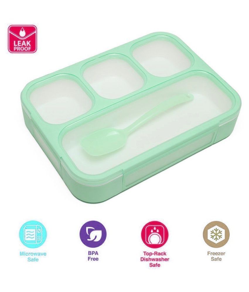     			4 In 1 Lunch Box Grid Leak Proof Food Container for Adults & Kids 1000 ml 4 Compartments with a Spoon BPA Free Microwave Safe Box Pack of 1 by V Moda