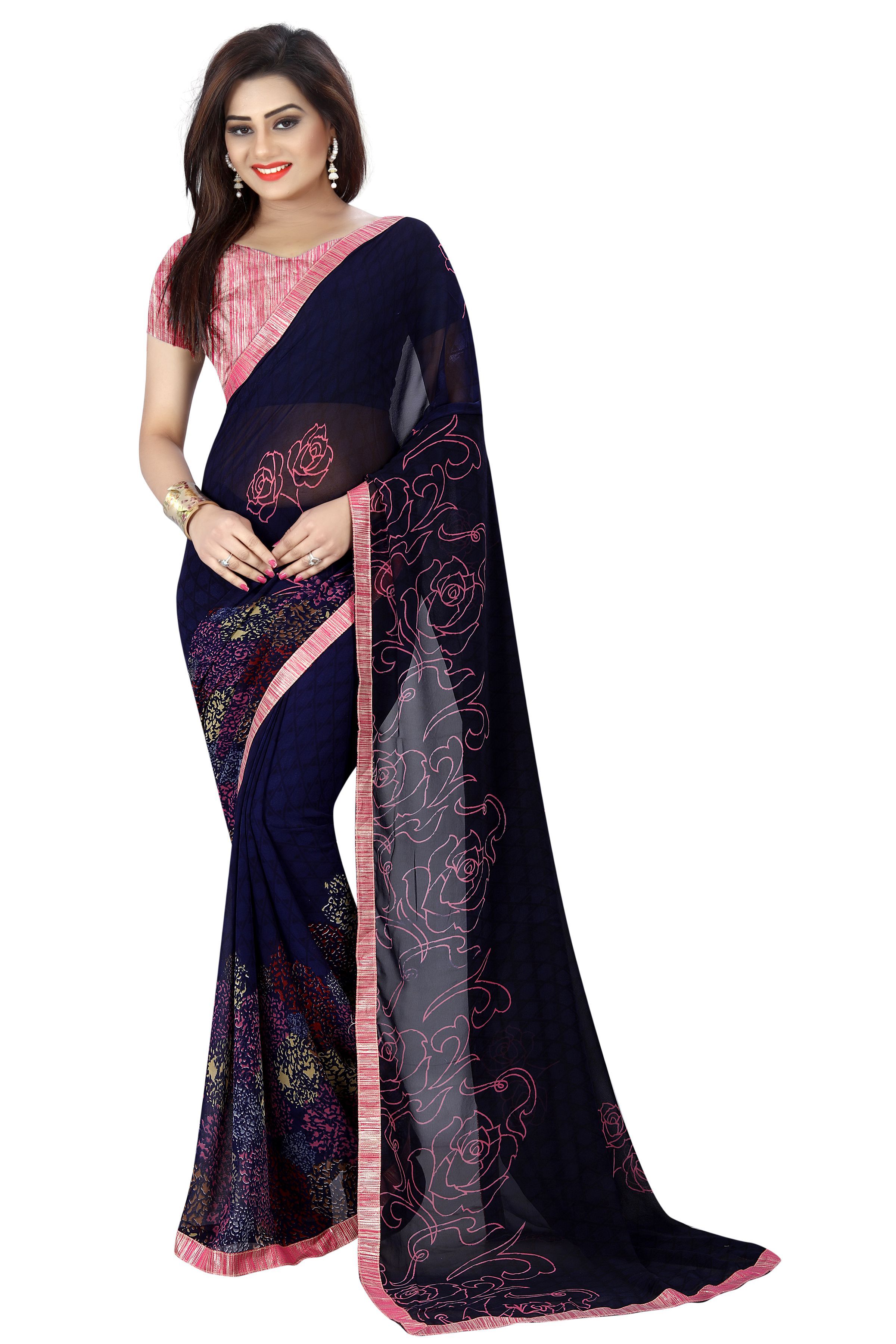 Edeal Online Blue Georgette Saree Buy Edeal Online Blue Georgette