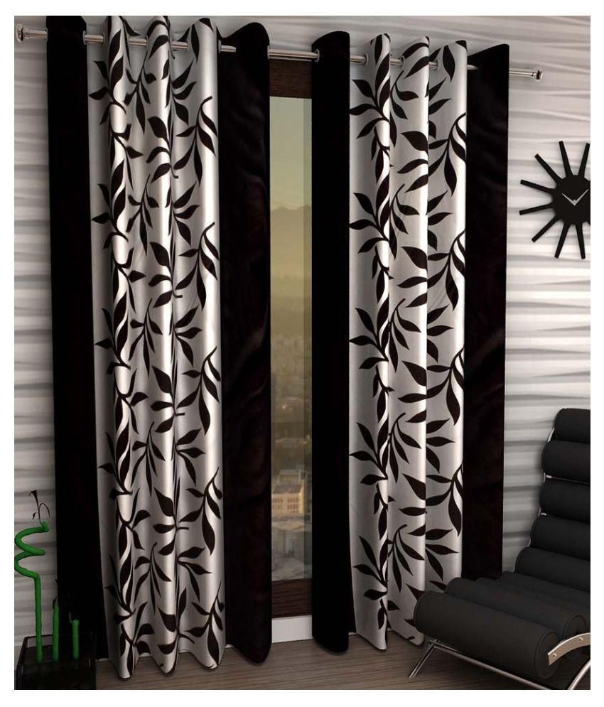     			Panipat Textile Hub Floral Semi-Transparent Eyelet Window Curtain 5 ft Pack of 2 -Black