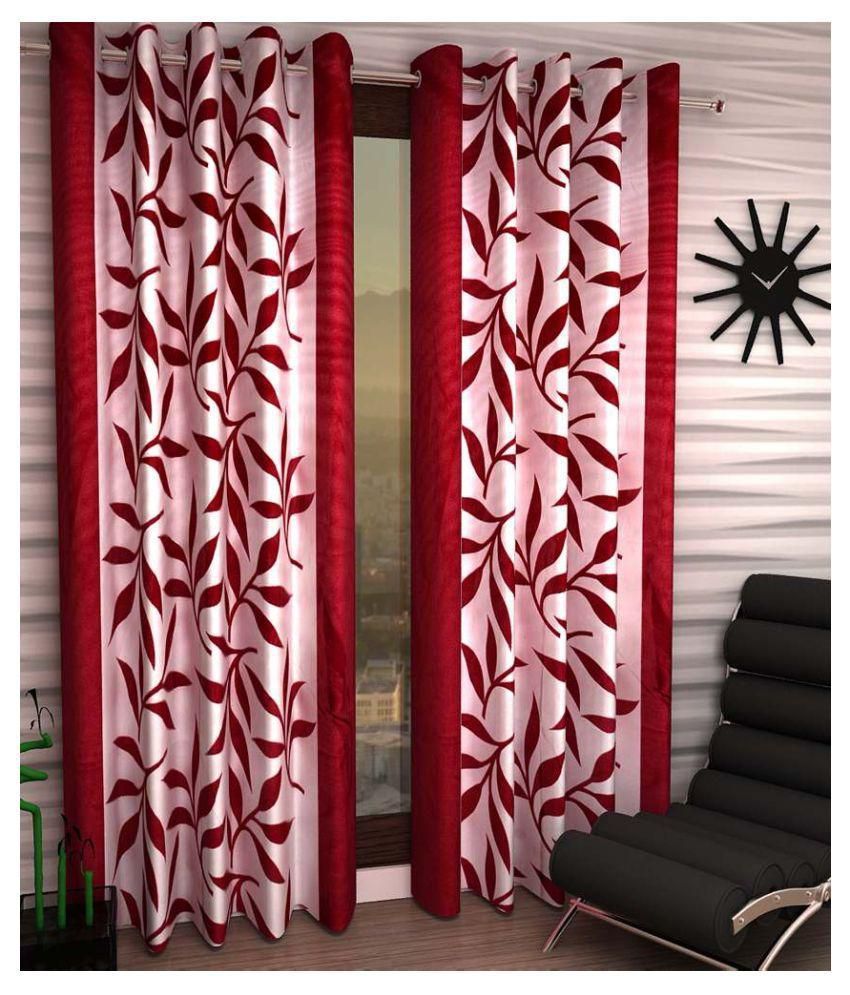     			Phyto Home Floral Semi-Transparent Eyelet Window Curtain 5 ft Pack of 2 -Red