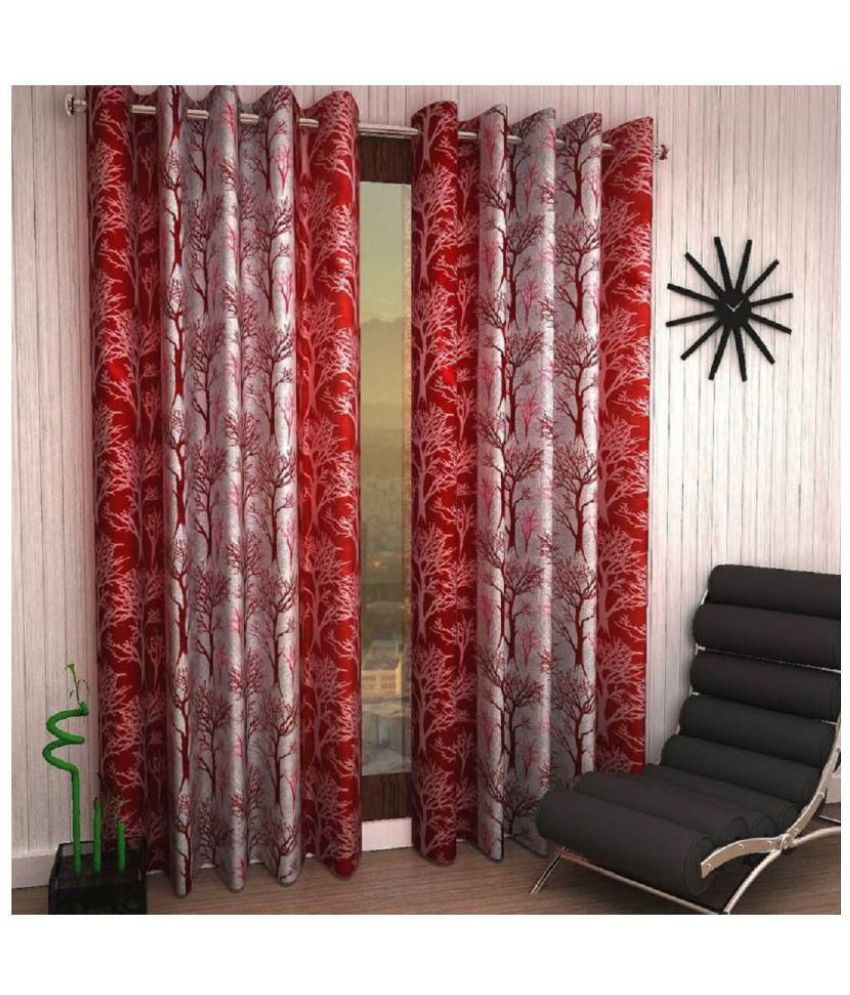     			Phyto Home Floral Semi-Transparent Eyelet Window Curtain 5 ft Pack of 2 -Multi Color