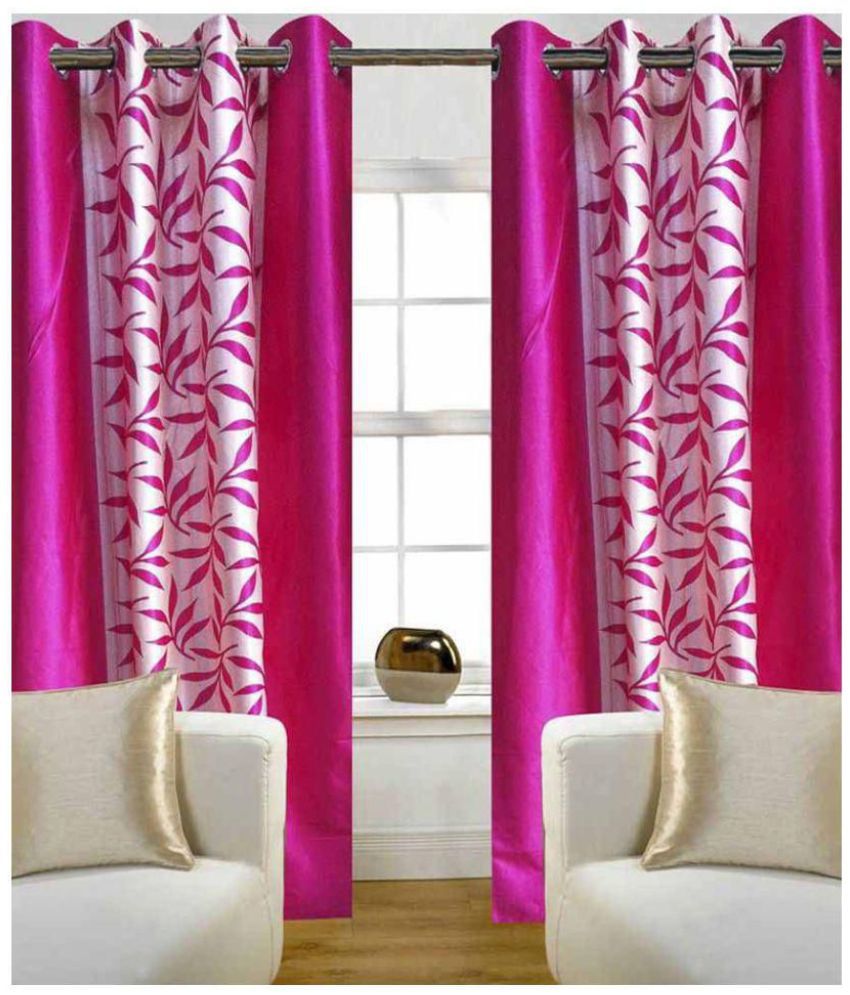     			Phyto Home Floral Semi-Transparent Eyelet Long Door Curtain 9 ft Pack of 2 -Multi Color