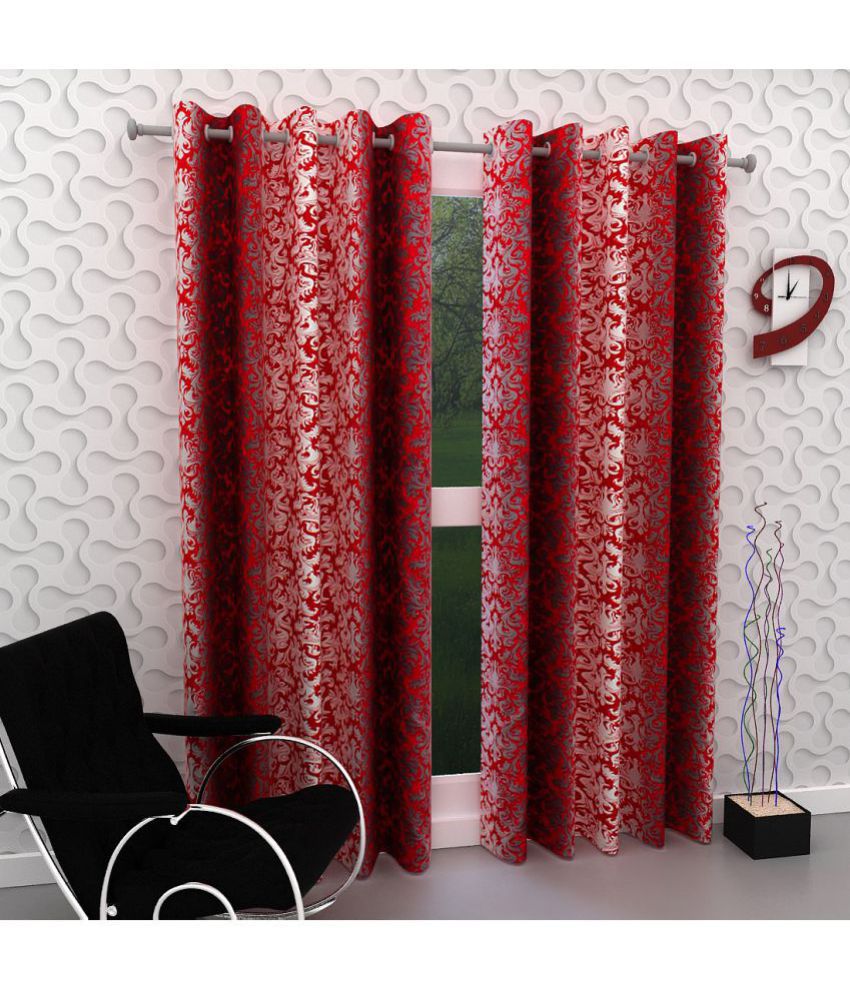     			Tanishka Fabs Printed Semi-Transparent Eyelet Window Curtain 5 ft Pack of 2 -Red