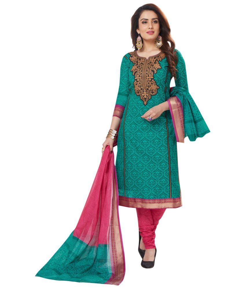 JAIPUR FABRICS Green Gadwal Dress Material Buy JAIPUR FABRICS Green Gadwal Dress Material