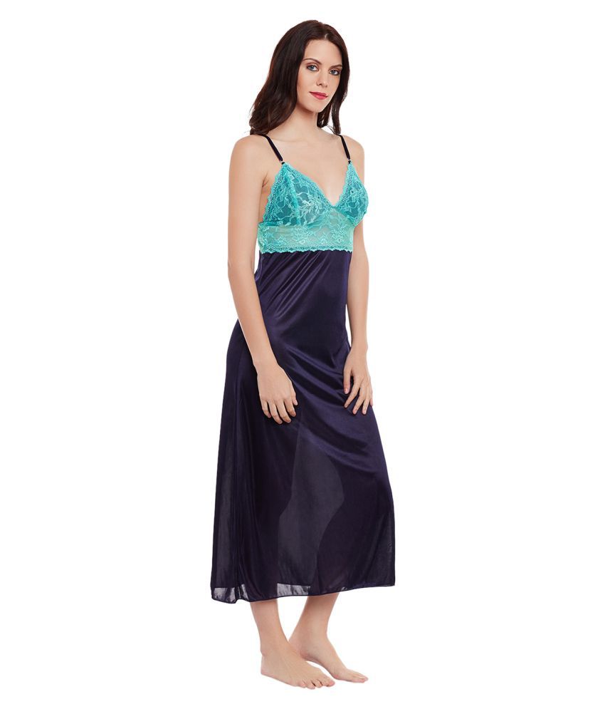 Buy Clovia Satin Nighty & Night Gowns Blue Online at