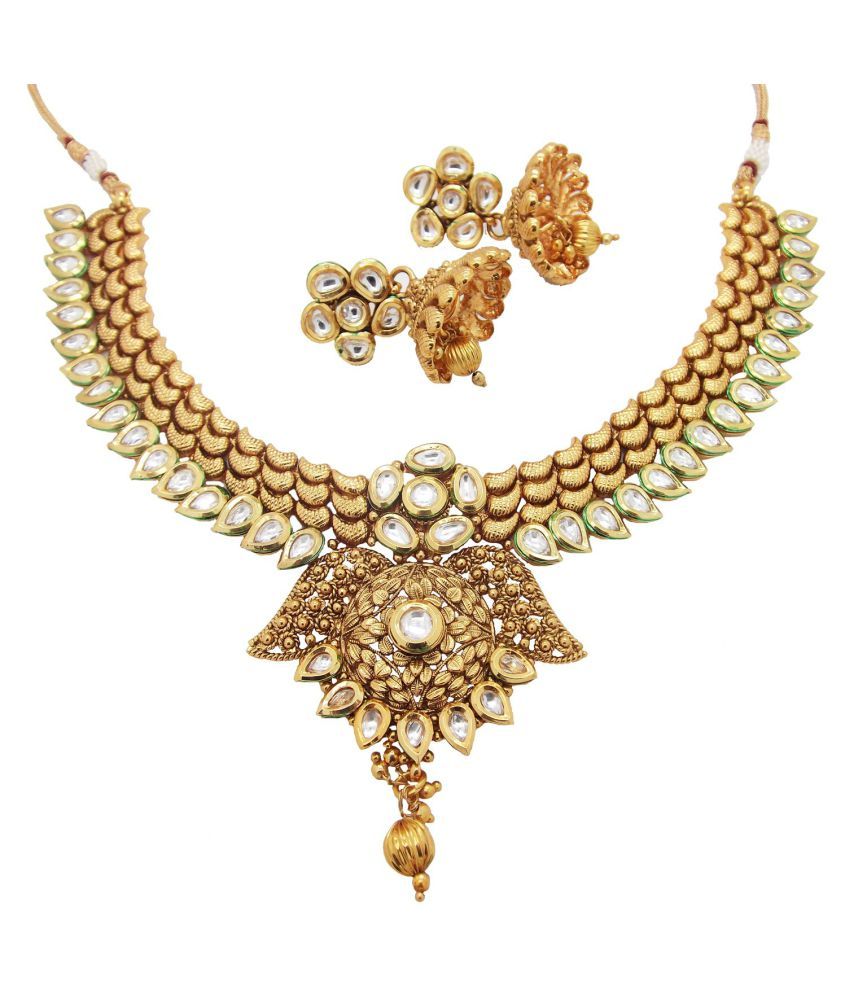NAMI Copper Kundan Gold Plated Choker Necklace Set Jhumki Earrings