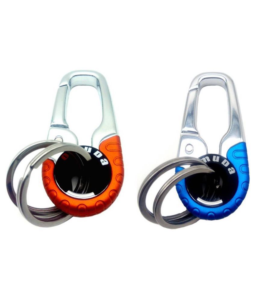     			Button-operated Double-Ring Omuda Hook (Orange & Blue) Key Chain COMBO PACK OF TWO