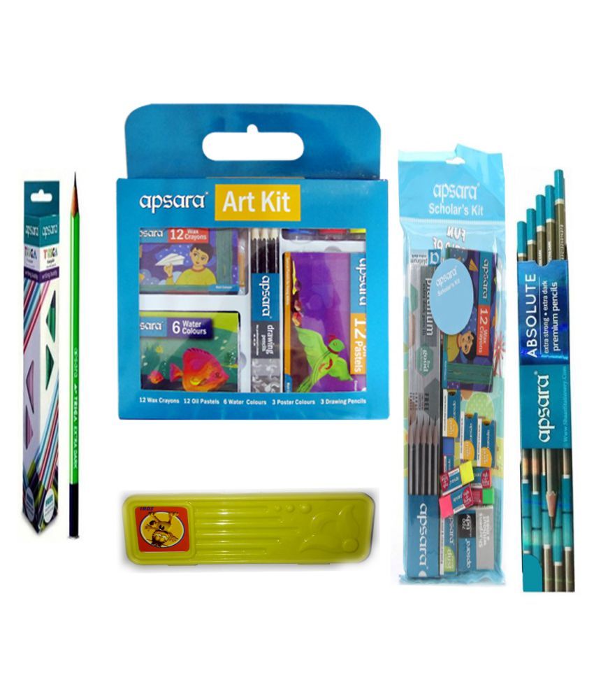 Combo Pack Of 10 Apsara Absolute Pencil 10 Apsara Triga Pencil 1 Apsara Scholar S Kit 1 Apsara Art Kit Free Box Buy Online At Best Price In India Snapdeal