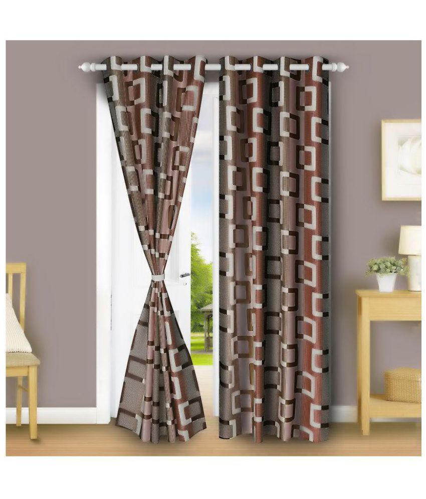     			E-Retailer Set of 2 Long Door Eyelet Curtains Abstract Brown