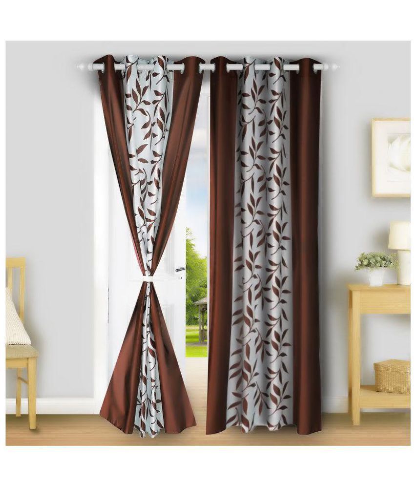     			E-Retailer Set of 2 Long Door Eyelet Curtains Floral Brown
