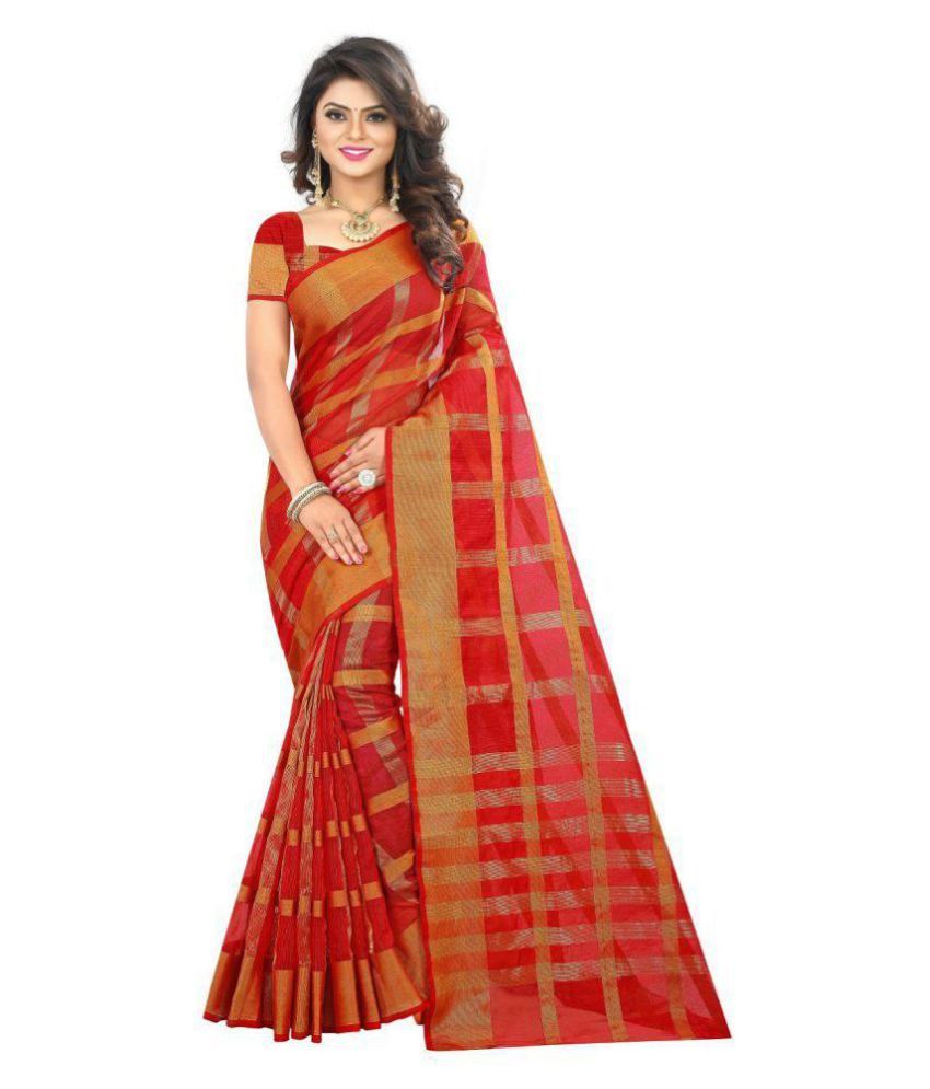 white and red cotton saree online
