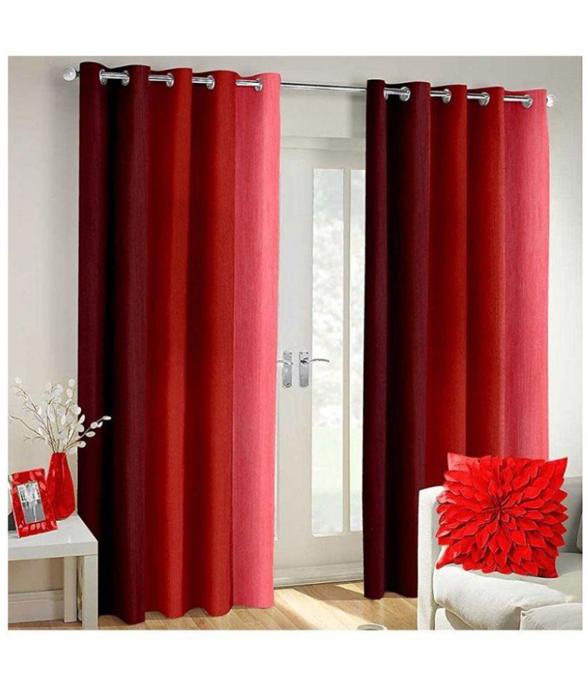     			Phyto Home Blackout Eyelet Door Curtain 7 ft Pack of 2 -Red