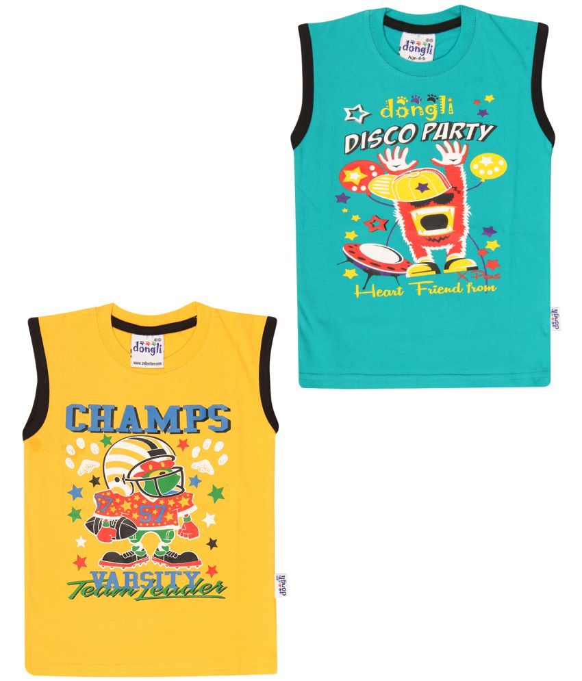     			Dongli Cotton Boys Printed Sleeveless Tshirts(Pack of 2)