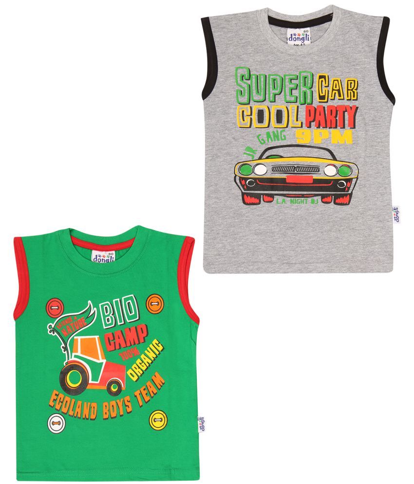     			Dongli Cotton Boys Printed Sleeveless Tshirts(Pack of 2)