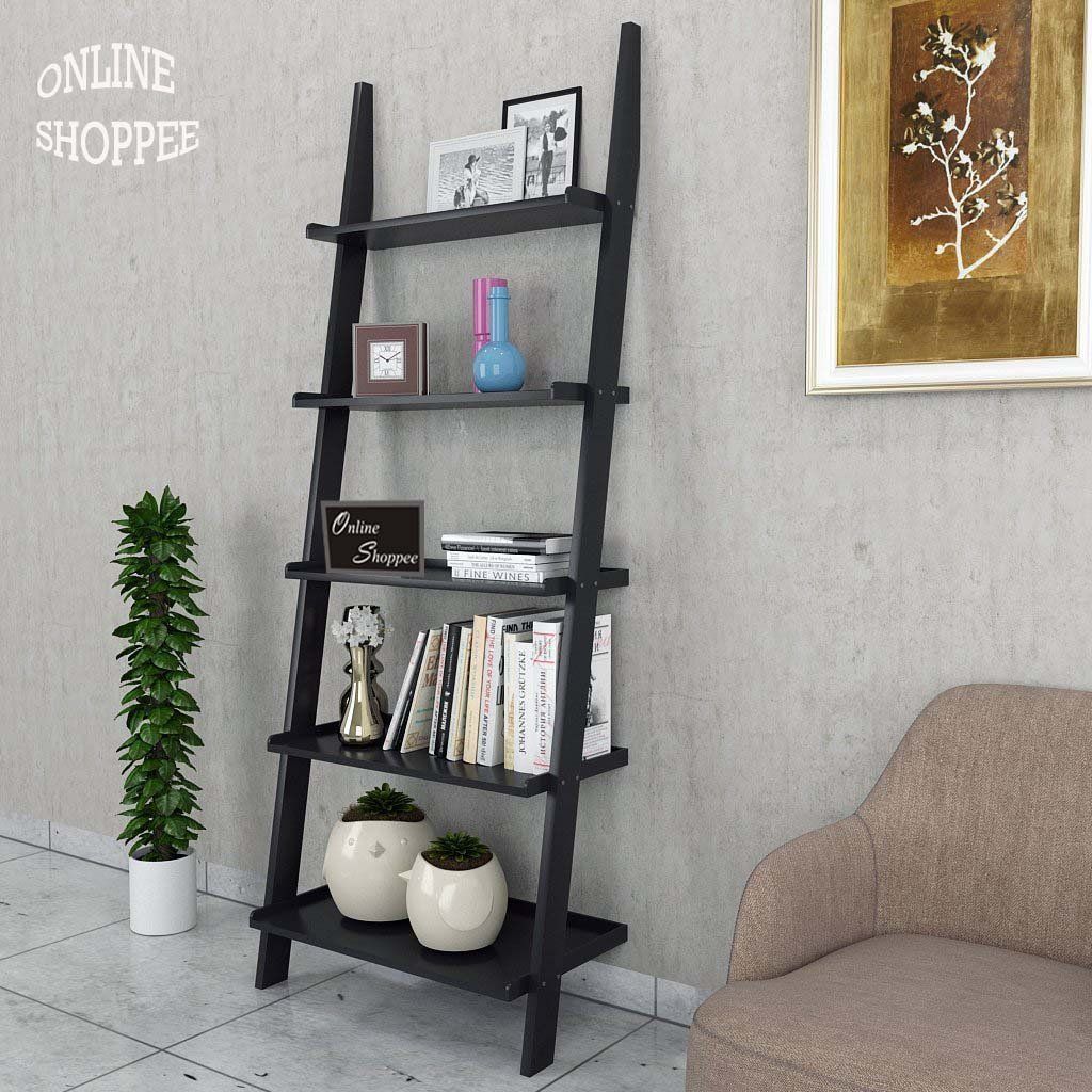 Onlineshoppee Leaning Bookcase Ladder And Room Organizer Engineered Wood Wall Shelf Black Buy Onlineshoppee Leaning Bookcase Ladder And Room Organizer Engineered Wood Wall Shelf Black Online At Best Prices In India