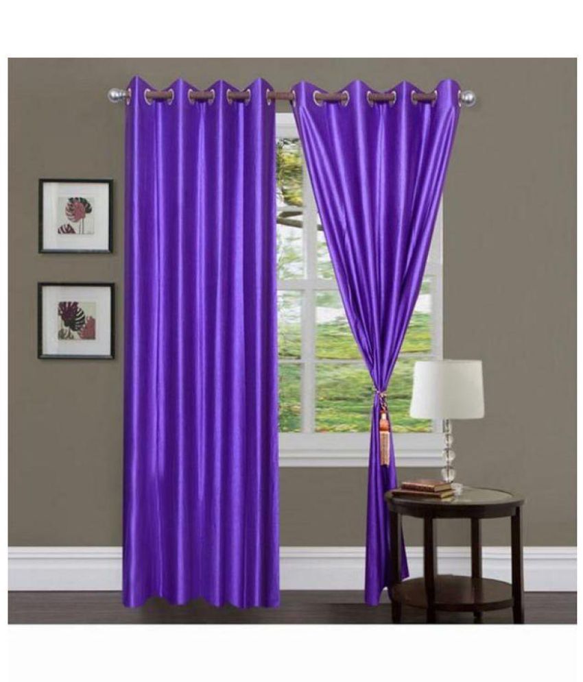     			Phyto Home Solid Semi-Transparent Eyelet Door Curtain 7 ft Pack of 2 -Purple