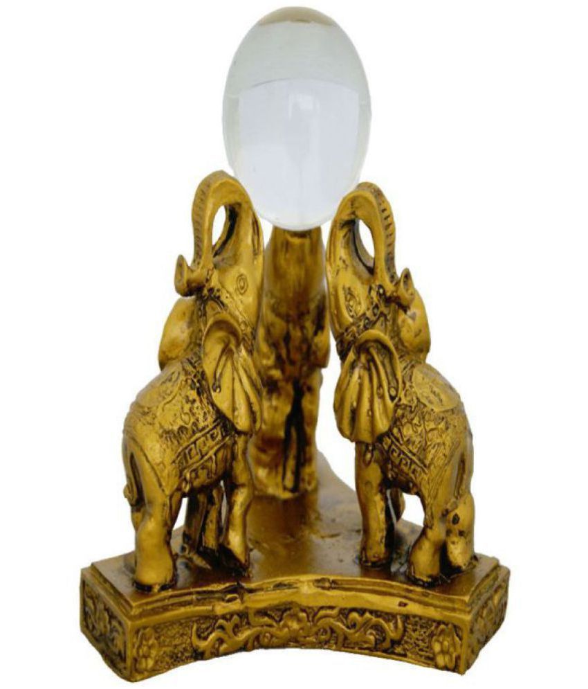     			King Collection Antique Gold Elephants With Crystal Ball