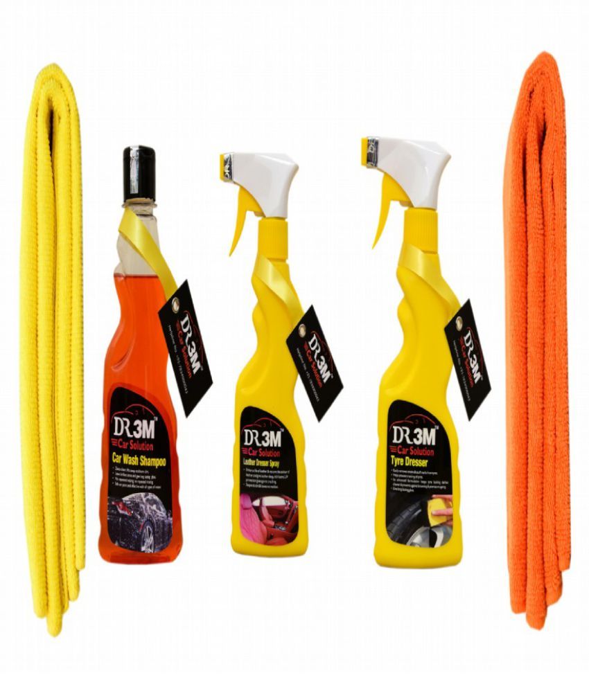 TYRE POLISH + CAR WASH SHAMPOO + LEATHER POLISH + CAR MICROFIBER CLOTH