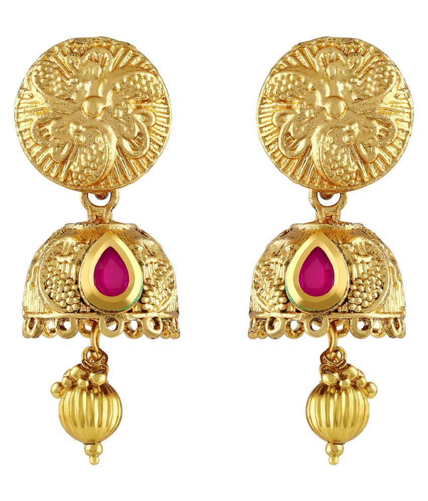     			Asmitta Traditional Flower Design Gold Plated Earrings For Women