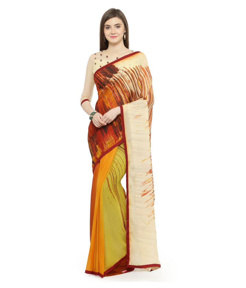     			Shaily Retails Yellow and Beige Georgette Saree