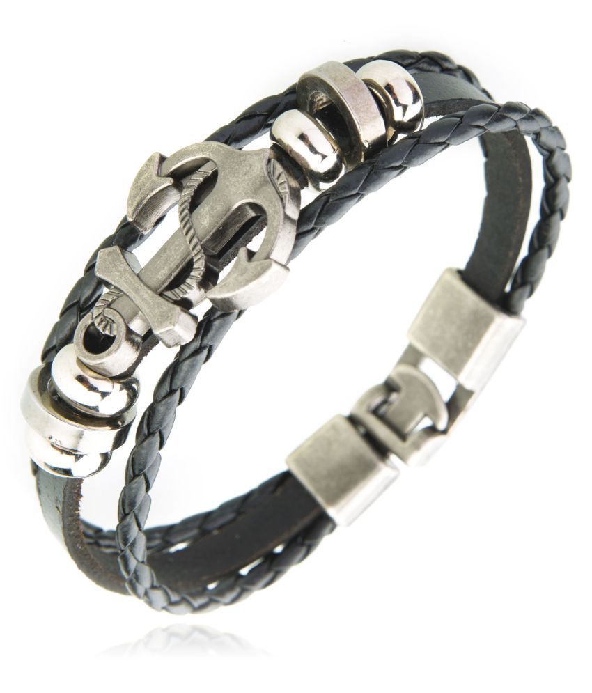 Shining Jewel Stylish & Designer Leather Bracelet For Men With Anchor