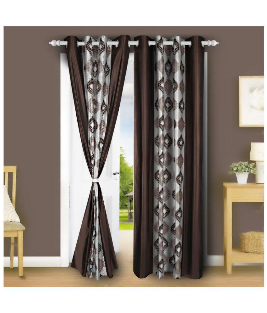     			E-Retailer Set of 2 Long Door Eyelet Curtains Floral Brown