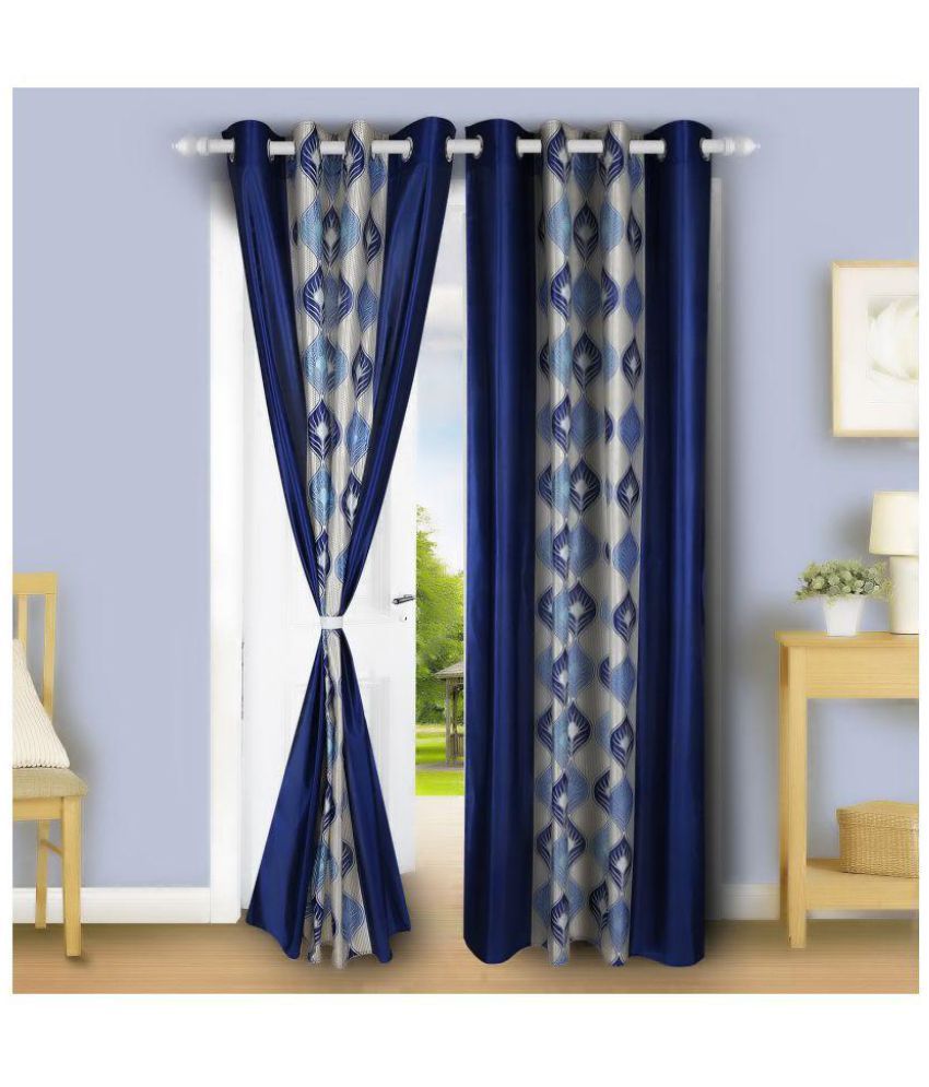     			E-Retailer Set of 2 Door Eyelet Curtains Floral Blue