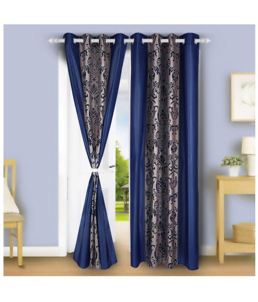     			E-Retailer Set of 2 Door Eyelet Curtains Floral Purple